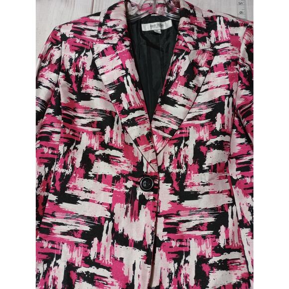 Jones Studio Blazer Womens 12 Abstract Print Button Front Jacket Career Workwear - Picture 2 of 7